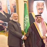 The Prime Minister, Shri Narendra Modi being received by the Governor of Riyadh, Mr. Faisal bin Bandar bin Abdulaziz Al Saud on his arrival, in Royal Terminal, Riyadh on April 02, 2016.