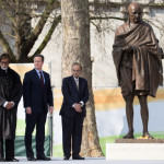 Prime Minister David Cameron attends the unveiling event of the new Mahatma Gandhi with actor Amitabh Bachchan (left) and the Indian Finance Minister Arun Jaitley (right) in Parliament Square, London. PRESS ASSOCIATION Photo. Picture date: Saturday March 14, 2015. Created by Philip Jackson, whose previous work includes statues of the Queen Mother and the Bomber Command memorial, it shows Gandhi wearing a shawl and traditional dhoti skirt, with his hands clasped. The work is inspired by photographs of him on the steps of 10 Downing Street during a visit to London in 1931. See PA story POLITICS Gandhi. Photo credit should read: Daniel Leal-Olivas/PA Wire